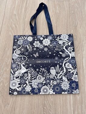 Navy Blue Decorative Floral Holidays Large Paper Shopping Gift Bag